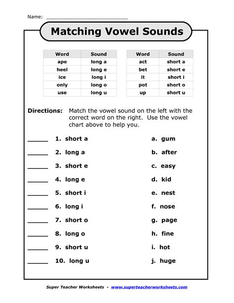 printable long  short vowel sounds worksheet