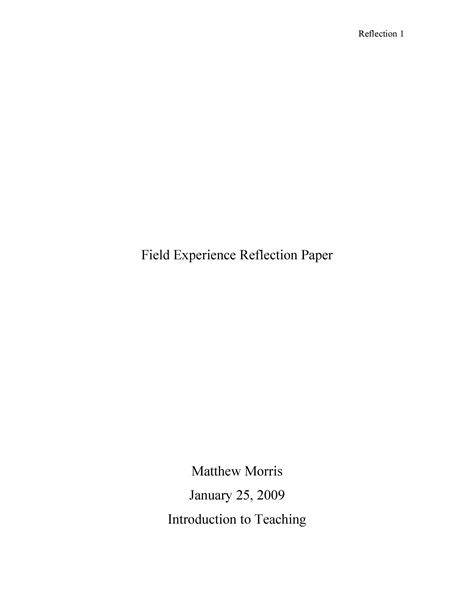 reflective essay   format  reflection paper format page