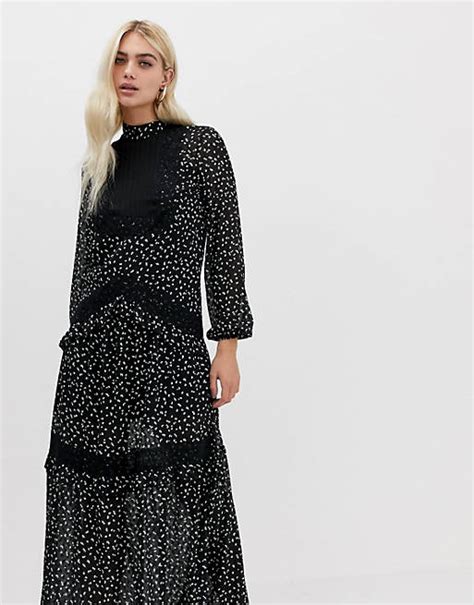 River Island Maxi Dress With Lace Tiering In Black Asos
