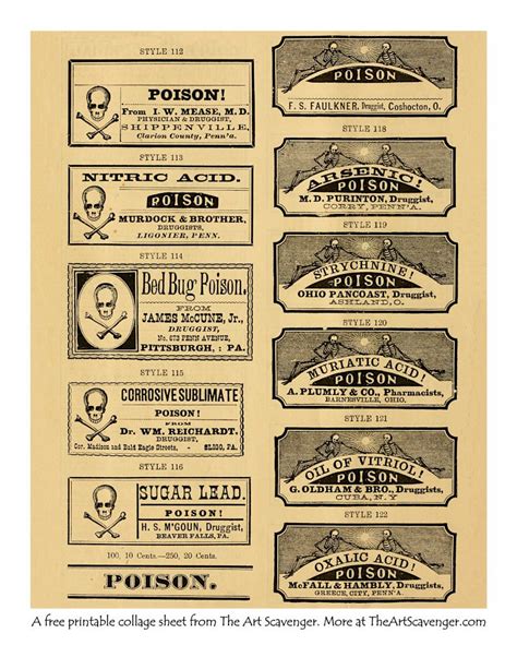 poison bottle label ephemera sheet printables  art scavenger