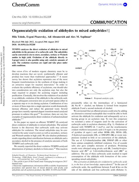 cheminform abstract organocatalytic oxidation  aldehydes  mixed anhydrides