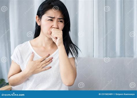 Asian Woman Having Morning Sickness Feeling Nausea And Want To Vomit