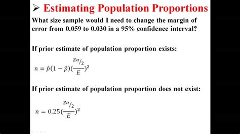 calculating required sample size  estimate population proportions youtube