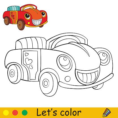cute cartoon smiling car coloring book page stock illustration