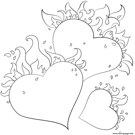 hearts  flames coloring page printable