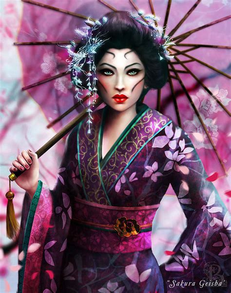 sakura geisha digital art by brooke gillette