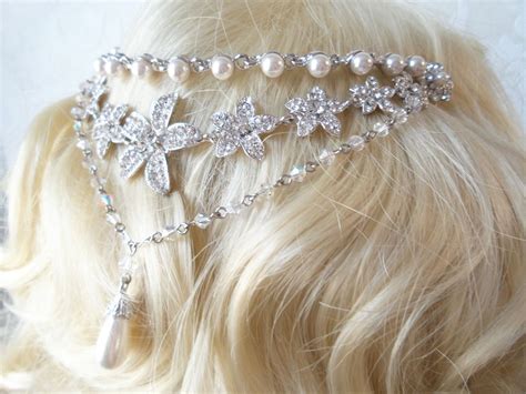 floral vine bridal hair chain  pearls  swarovski etsy bridal hair chain boho