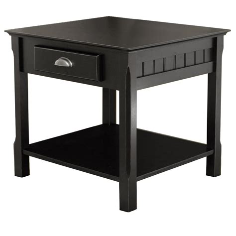 contemporary home living  black elegant timber square top  table  drawer  shelf
