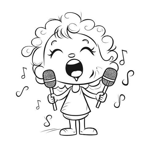 gambar kartun hitam putih  gadis kecil bernyanyi  mikrofon