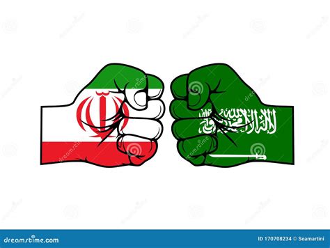 iran  saudi arabia middle east conflict stock vector illustration