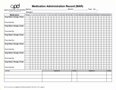 medication administration record template      printable