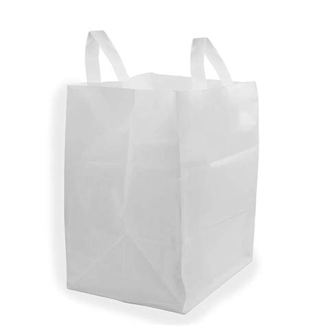 thick white plastic shopping bags  handles cardboard bottom merchandise bags food