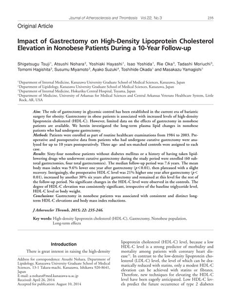 pdf impact of gastrectomy on high density lipoprotein