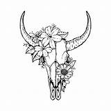 Steer Sunflower Pages Skulls Western Feathers Sunflowers Longhorn Antler Decal Tatoos Taurus sketch template