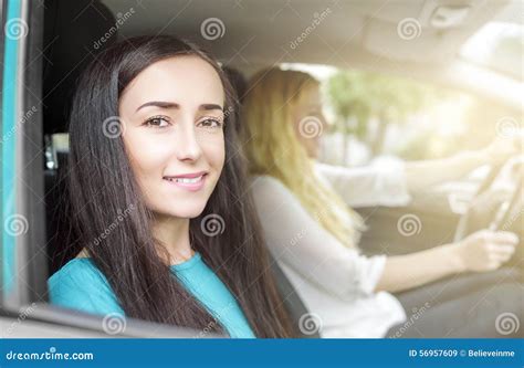 Two Girls In The Car Stock Image Image Of Road Caucasian 56957609