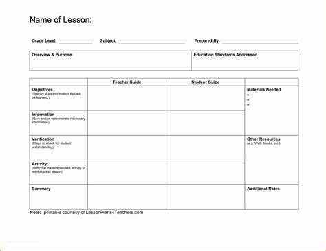 printable lesson plan template blank  lesson plan template uk