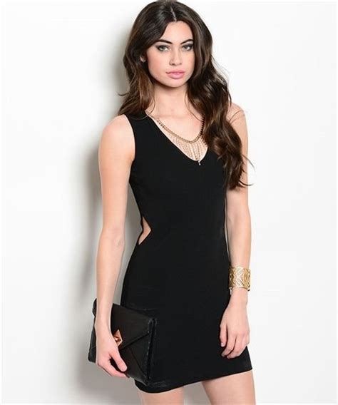 Top Chic Women Black Sleeveless V Neck Cut Out Side