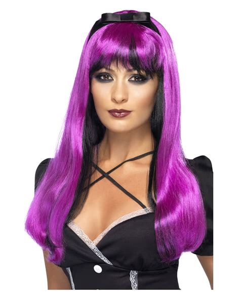 cosplay witch wig pink black long haired gothic witch wig horror