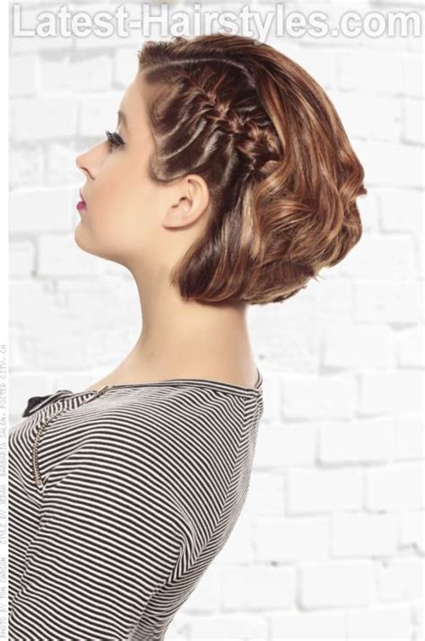 short hairstyle with side braid side view prom hairstyles