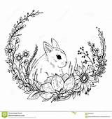 Rabbit Drawing Flowers Cute Bunny Wreath Drawn Hand Drawings Vector Easter Google Tattoo Tattoos Illustration Leafs Search Card Sketch Little sketch template