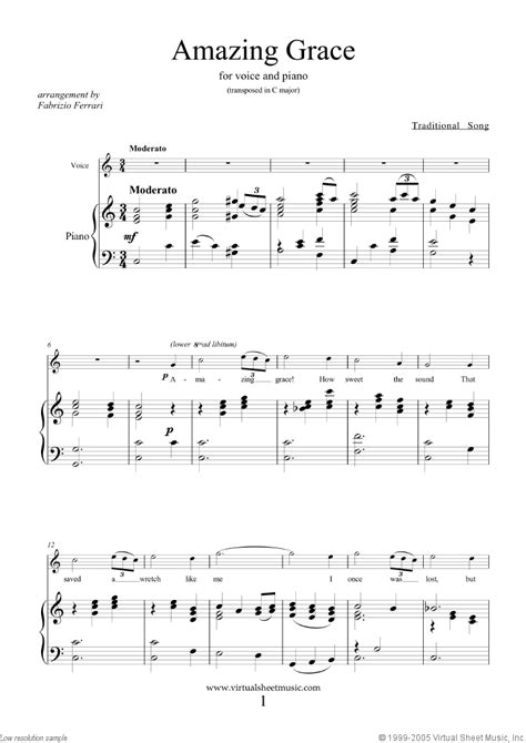 amazing grace in c sheet music for voice and piano [pdf] piano sheet music music y piano