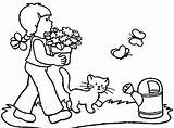 Garden Coloring Kids Drawing Girl Flowers Pages Flower Popular Carrying Getdrawings Kid sketch template