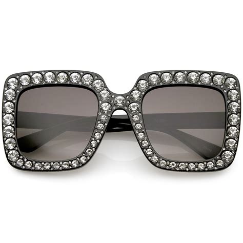 women s oversize glamorous crystal rhinestone square sunglasses zerouv