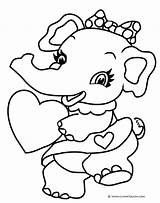 Coloring Valentine Pages Elephant Cute Heart Drawing Funny Bear Elephants Valentines Printable Clipart Build Girl Card Girls Sheet Clip Fun sketch template