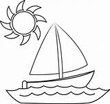 Boat Sailboat Coloring Drawing Pages Clipart Clip Kids Color Printable Preschool Print Water Transportation Cartoon Procoloring Wheels Pencil Line Sun sketch template