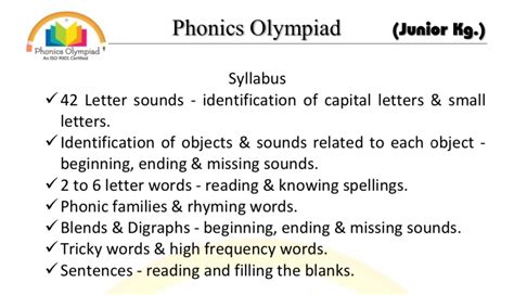 jr kg syllabus phonics olympiad