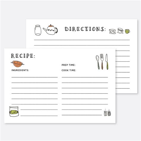 printable recipe card recipe card template  kitchen etsy