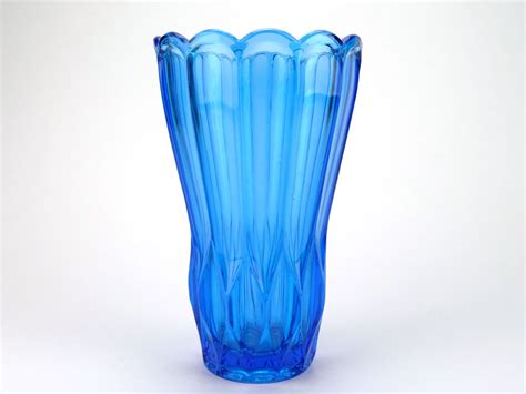Vintage Retro Blue Glass Vase Bohemian 1950s Czech Art Glass Rudolf