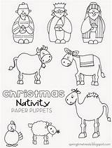 Nativity Puppets Printables Paper Version Children Color sketch template