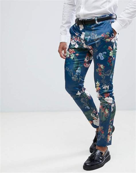 asos super skinny suit pants  blue floral print moda ropa hombre moda hombre ropa