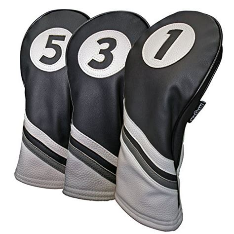 golf headcovers black  white leather style    driver  fairway head covers fits cc