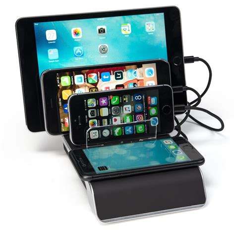 charging hub  desks adjustable dividers wireless charge pad  usb ports black charging