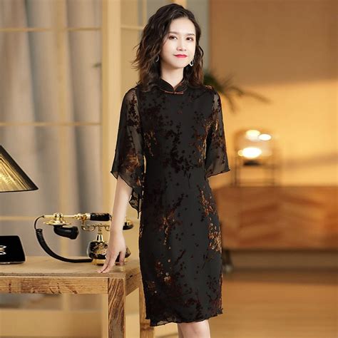 Pretty Chinese Dress Qipao Cheongsam Lace Black Chinese Dresses