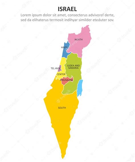 israel veelkleurige kaart met regios premium vector