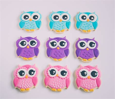 royal icing decorated owl sugar cookies   girls birthday owl