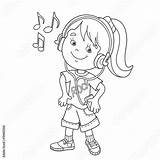 Music Listening Girl Coloring Outline Headphones Comp Contents Similar Search sketch template