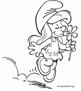 Smurfette Coloring Smelling Flower Smurfs Colouring Para Cute Colorir Happy Bouncy sketch template