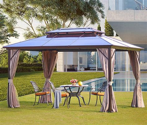 erommy  outdoor polycarbonate double roof hardtop gazebo canopy curtains aluminum frame