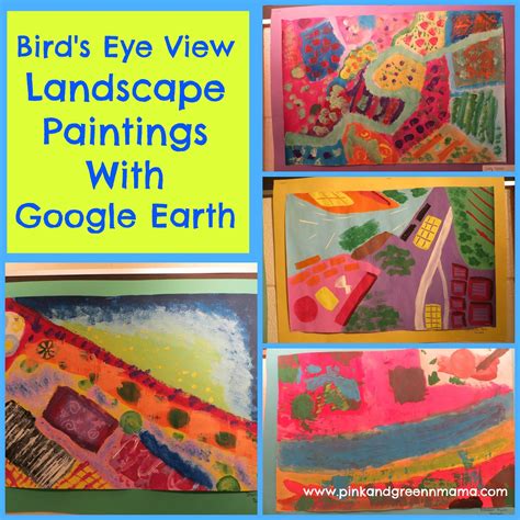pink  green mama birds eye view landscape paintings  images
