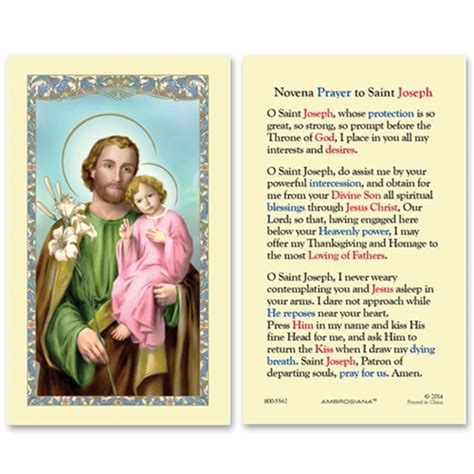 st joseph prayer card novena prayer  st joseph