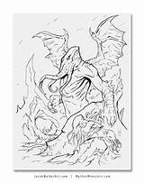 Cthulhu Lovecraft Coloring Color Pages Mythos Adult Drawing Draw Visit Getdrawings sketch template