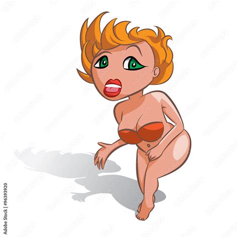 half naked sexy white blonde vector girl covering her groin with a hand