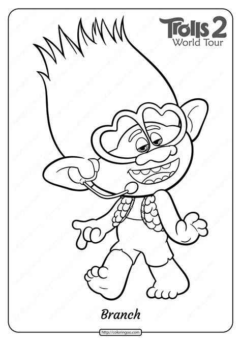 printable trolls  branch  coloring page