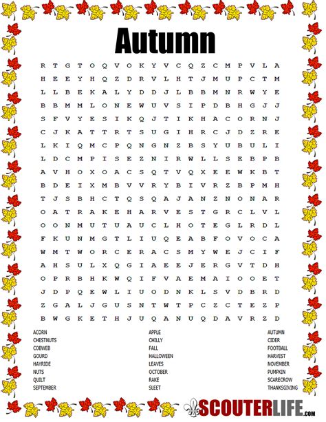autumn word search scouterlife
