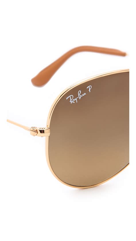 Ray Ban Polarized Folding Aviator Sunglasses In Gold Metallic Lyst