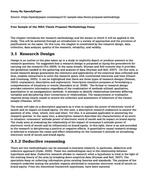 sample   mba thesis proposal methodology speedypapercom